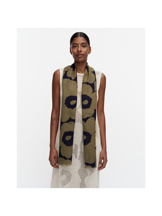 Marimekko - Fiore Unikko -villahuivi - 650 OLIVE GREEN, DARK BLUE | Stockmann - photo 3