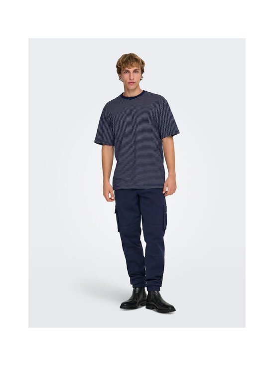 Only & Sons - OnsFred Life -raidallinen t-paita - NAVY BLAZER STRIPES:GARDENIA | Stockmann - photo 4