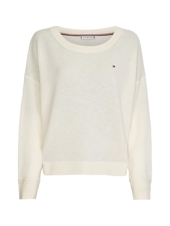 Beige wool open-neck sweater