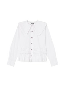Ganni - Stretch Cotton Frills -paitapusero - ZZ8 SNOW WHITE | Stockmann