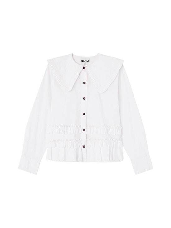 Ganni - Stretch Cotton Frills -paitapusero - ZZ8 SNOW WHITE | Stockmann - photo 1