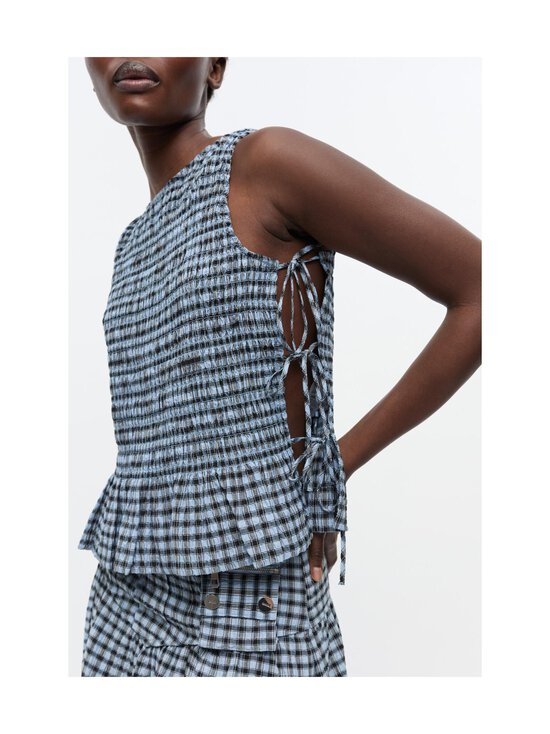 Ganni - Seersucker Check Smock Tie -toppi - 326 SOFT CHAMBRAY - photo 6 Ganni - Seersucker Check Smock Tie -toppi - 326 SOFT CHAMBRAY | Stockmann - photo 6