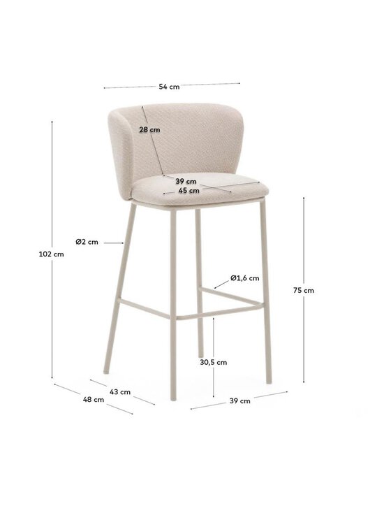 Kave Home - Ciselia-baarijakkara beige chenille-kangas / beige metalli K 75 cm - BEIGE | Stockmann - photo 7