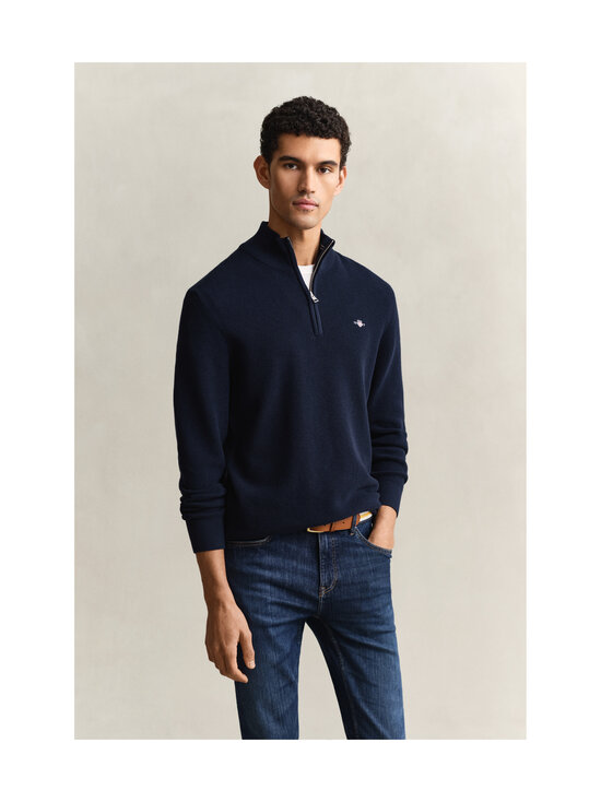 GANT - Micro Textured Half Zip -puuvillaneule - 433 EVENING BLUE | Stockmann - photo 2