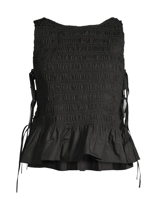 Ganni - Cotton Poplin Smock Tie -toppi - 099 BLACK | Stockmann - photo 1