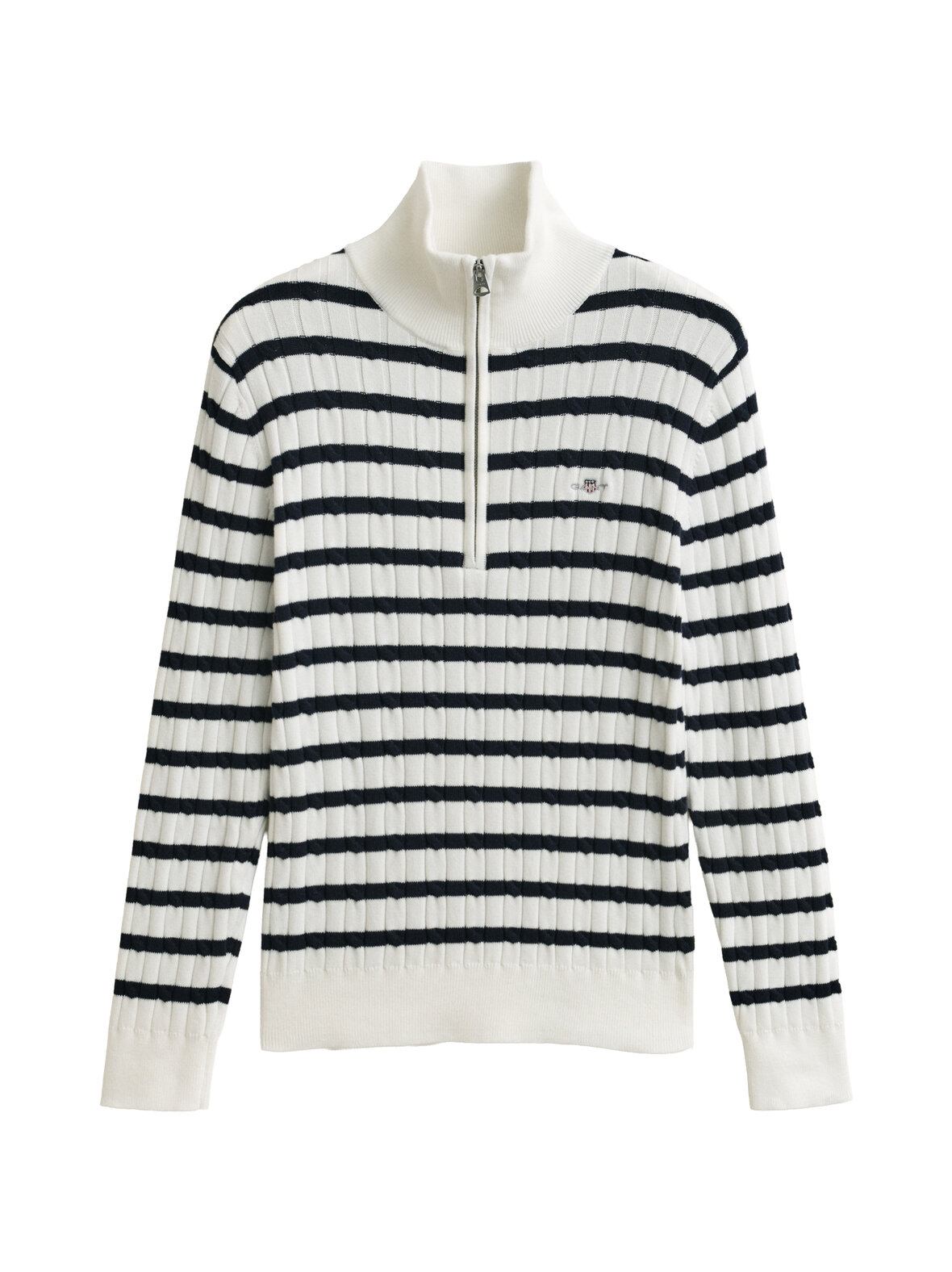 Stretch cotton stripe half zip -palmikkoneulepusero