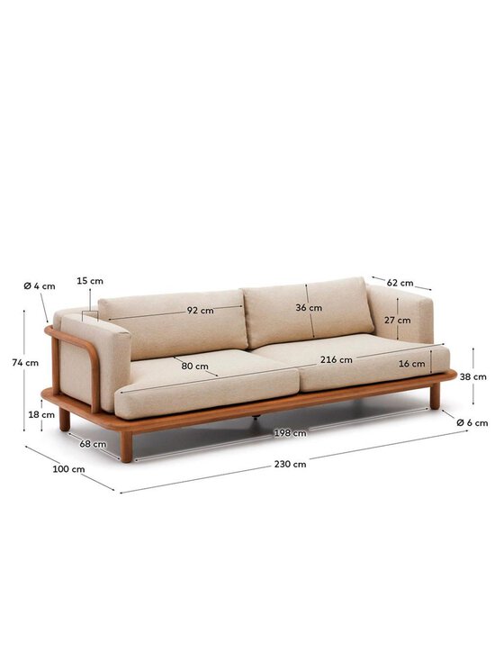 Kave Home - Turqueta-ulkosohva tiikki/beige L 2300 cm - MULTICO | Stockmann - photo 3
