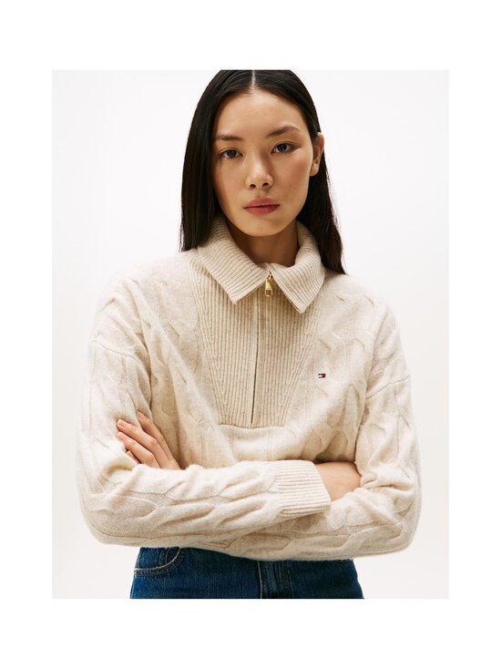Tommy Hilfiger - Palmikkoes kudum Soft Wool 1/2 Zip - ADK HEATHER OATMILK | Stockmann - photo 3