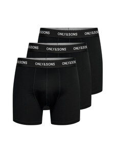 Only & Sons - OnsBasic Solid -bokserit 3-pack - BLACK DETAIL:BLACK WAIST WHITE LOGO | Stockmann