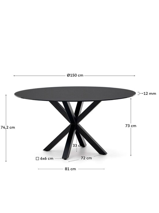 Kave Home - Argo-ruokapöytä musta lasi / musta ⌀ 150 cm - BLACK | Stockmann - photo 3