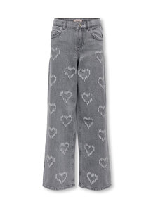 KIDS ONLY - KogLumi High Waist Wide -farkut - LIGHT GREY DENIM DETAIL:HEARTS | Stockmann