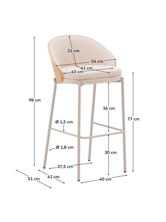 Kave Home - Eamy-baarituoli chenille-kangas / saarni K 75 cm - BEIGE | Stockmann - photo 5