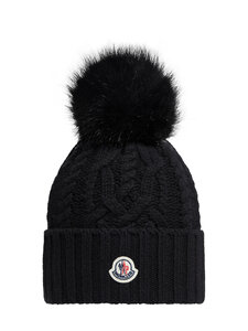 Moncler - Tupsullinen palmikkoneulepipo - 999 BLACK | Stockmann