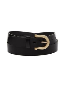 Sauso - Renata Finvege Leather Belt 3,2 cm - BLACK/BRUSHED GOLD BUCKLE | Stockmann