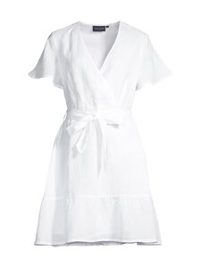 Lexington - Belted V-Neck -pellavamekko - 100 WHITE | Stockmann