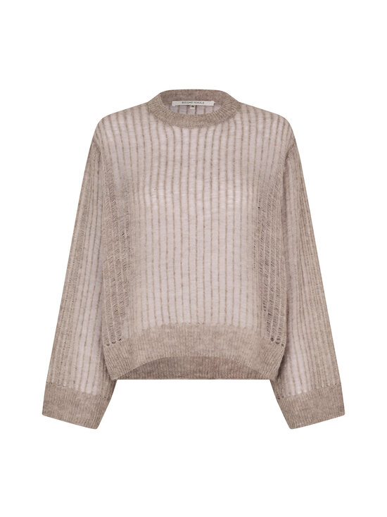 SECOND FEMALE - Georgina O-Neck adīts vilnas džemperis - 0511 LIGHT BEIGE MELANGE | Stockmann - photo 1