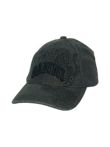 Ganni - Washed Embroidery Denim -lippalakki - BLACK WASHED | Stockmann