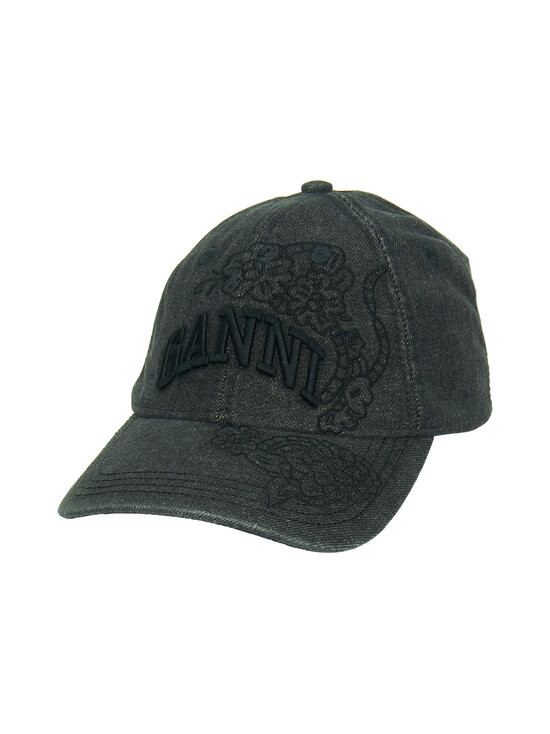 Ganni - Washed Embroidery Denim -lippalakki - BLACK WASHED | Stockmann - photo 1