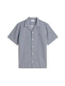Tommy Hilfiger - Kokvilnas-lina krekls ar apkakli - 0GY CARBON NAVY / ALLOVER | Stockmann