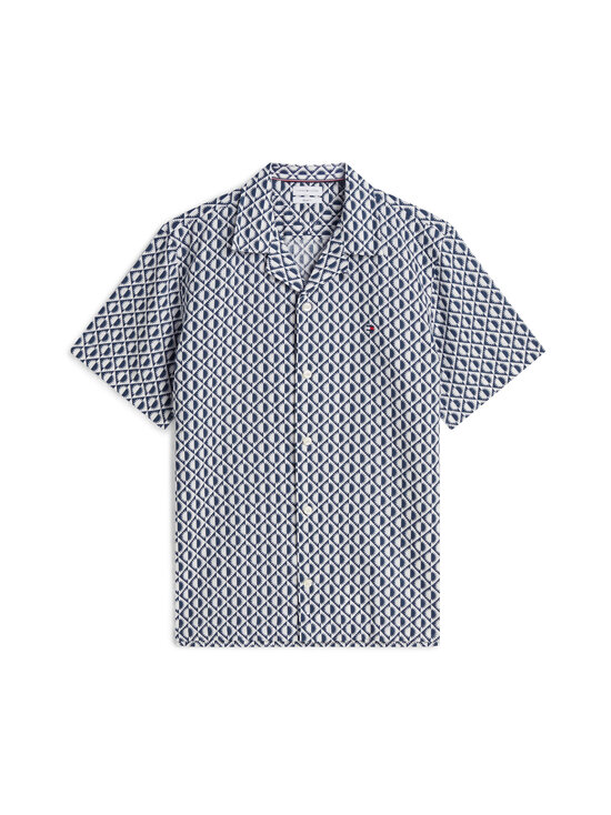 Tommy Hilfiger - Kokvilnas-lina krekls ar apkakli - 0GY CARBON NAVY / ALLOVER | Stockmann - photo 1