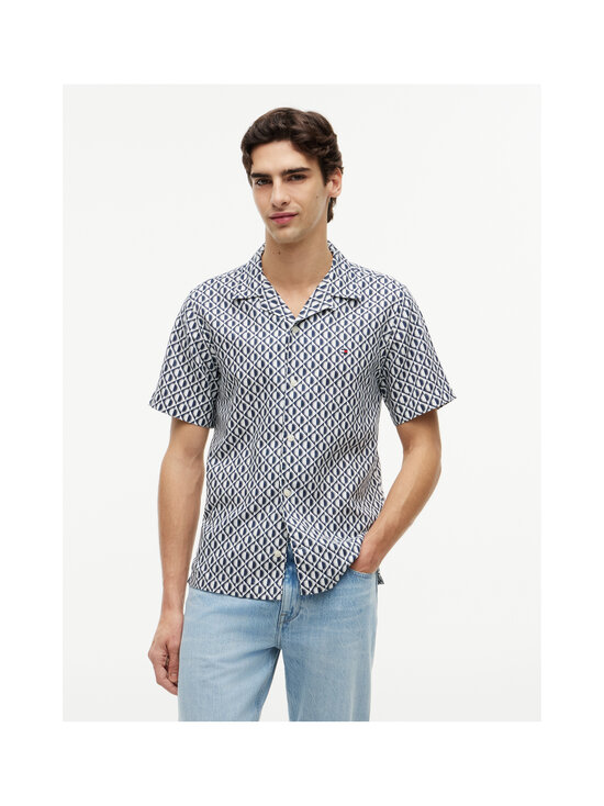 Tommy Hilfiger - Kokvilnas-lina krekls ar apkakli - 0GY CARBON NAVY / ALLOVER | Stockmann - photo 3