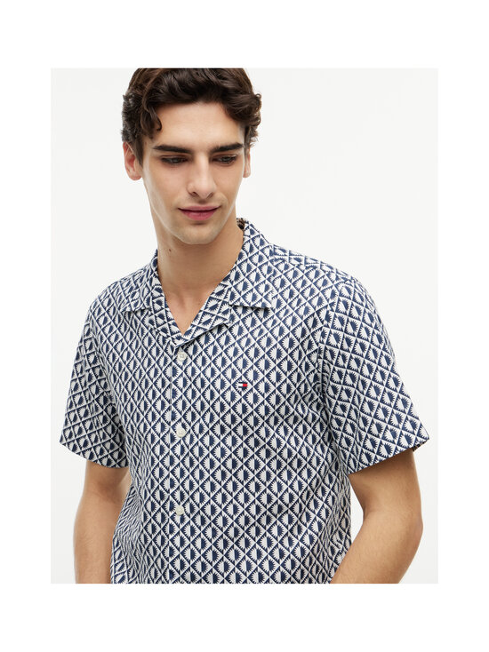 Tommy Hilfiger - Kokvilnas-lina krekls ar apkakli - 0GY CARBON NAVY / ALLOVER | Stockmann - photo 5
