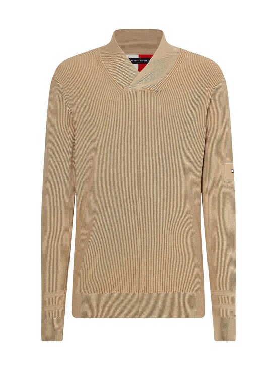Two Tone Rib Shawl Neck -puuvillaneule