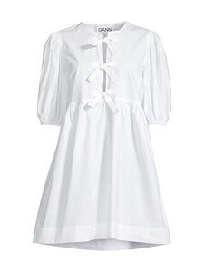 Ganni - Tie String Mini -puuvillapopliinimekko - 151 BRIGHT WHITE | Stockmann