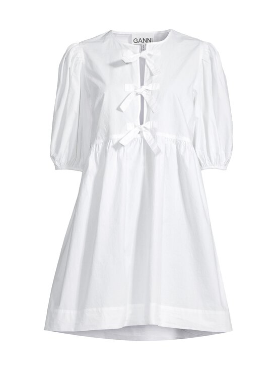 Ganni - Tie String Mini -puuvillapopliinimekko - 151 BRIGHT WHITE | Stockmann - photo 1