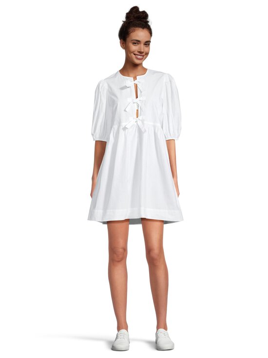 Ganni - Tie String Mini -puuvillapopliinimekko - 151 BRIGHT WHITE | Stockmann - photo 2