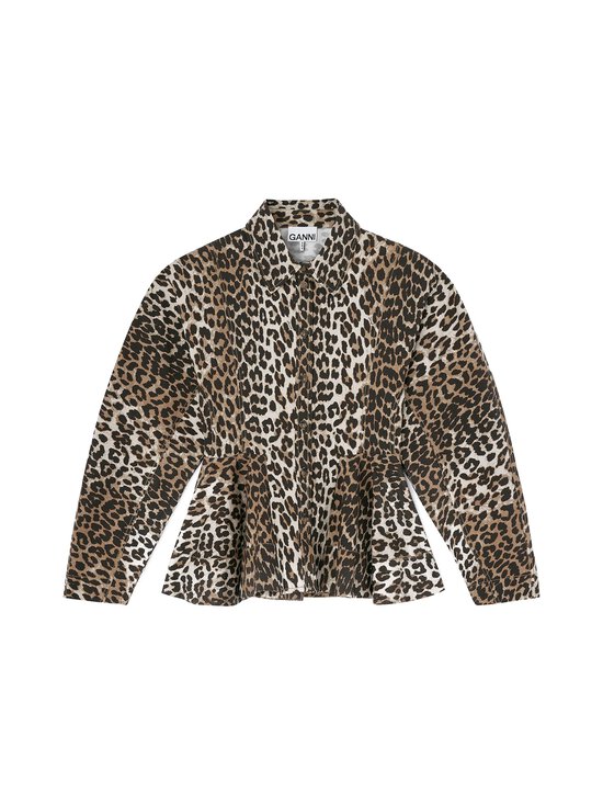 Ganni - Printed Stretch Cotton Peplum -paitapusero - 859 ALMOND MILK | Stockmann - photo 1