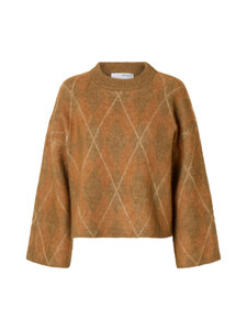 Selected - Slflulu Brushed Argyle džemperis - GOLDEN BROWN DETAIL:BIRCH AND ERMINE ARGYLE | Stockmann