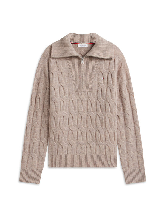 Tommy Hilfiger - Soft Wool 1/2 Zip -palmikkoneule - HH0 LIGHT CAMEL HEATHER | Stockmann - photo 1