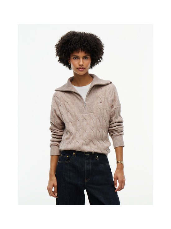 Tommy Hilfiger - Soft Wool 1/2 Zip -palmikkoneule - HH0 LIGHT CAMEL HEATHER | Stockmann - photo 3