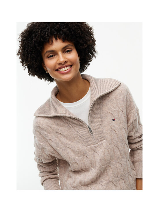 Tommy Hilfiger - Soft Wool 1/2 Zip -palmikkoneule - HH0 LIGHT CAMEL HEATHER | Stockmann - photo 5