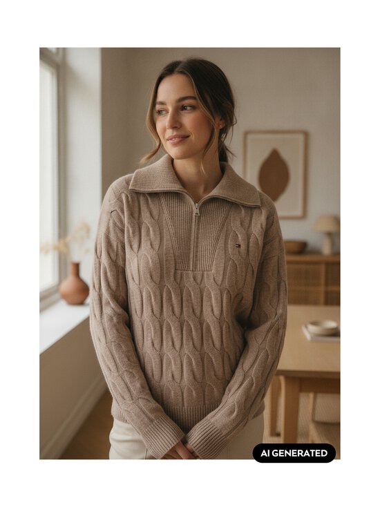 Tommy Hilfiger - Soft Wool 1/2 Zip -palmikkoneule - HH0 LIGHT CAMEL HEATHER | Stockmann - photo 6