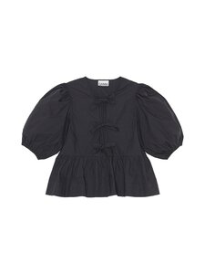 Ganni - Cotton Peplum -popliinipusero - 099 BLACK | Stockmann
