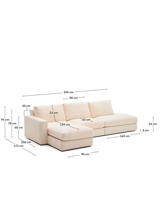 Kave Home - Alea-divaanisohva Liberty-kangas vaalea beige L 340 cm / vasen - WHITE | Stockmann - photo 11