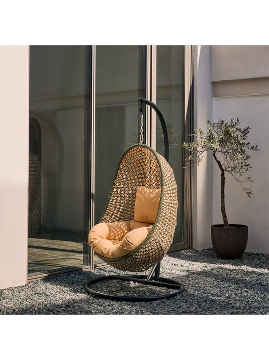 Kave Home - Cira-riipputuoli telineellä tummanharmaa teline vihreä / beige polyrottinki - MULTICO | Stockmann - photo 3