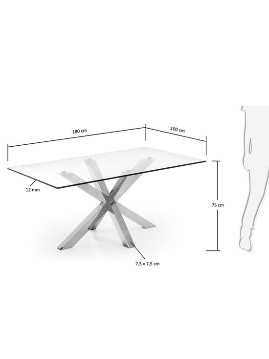Kave Home - Argo-ruokapöytä kirkas lasi / kromi 180 x 100 cm - TRANSPR | Stockmann - photo 3