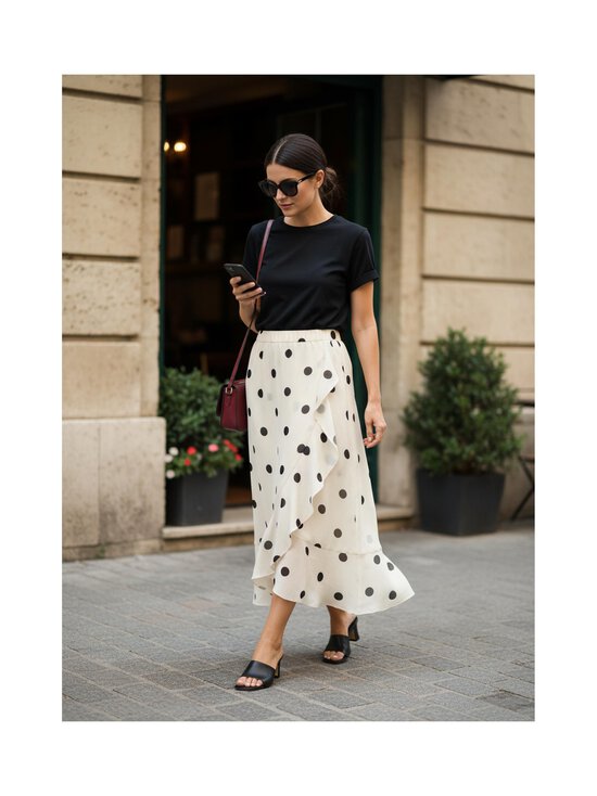 Vila - ViClaire High Waist Flounch  -hame - BIRCH AOP:BLACK DOTS | Stockmann - photo 3
