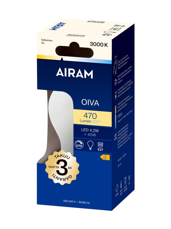 Airam - LED A60 830 470lm E27 DIM Oiva -himmennettävä opaalilamppu - TRANSPARENT | Stockmann - photo 2