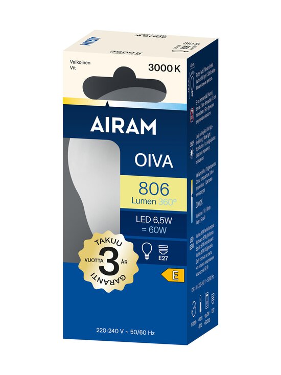Airam - LED P45 830 806lm E27 360 Oiva -opaalilamppu - TRANSPARENT | Stockmann - photo 1
