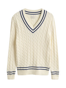 GANT - Palmikkoes kampsun Cotton V-Neck - 130 CREAM | Stockmann