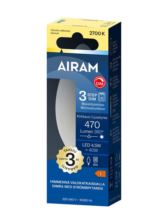 Airam - LED C35 827 470lm E14 OPFIL 3 Step Dim -himmennettävä opaalilamppu - TRANSPARENT | Stockmann - photo 2