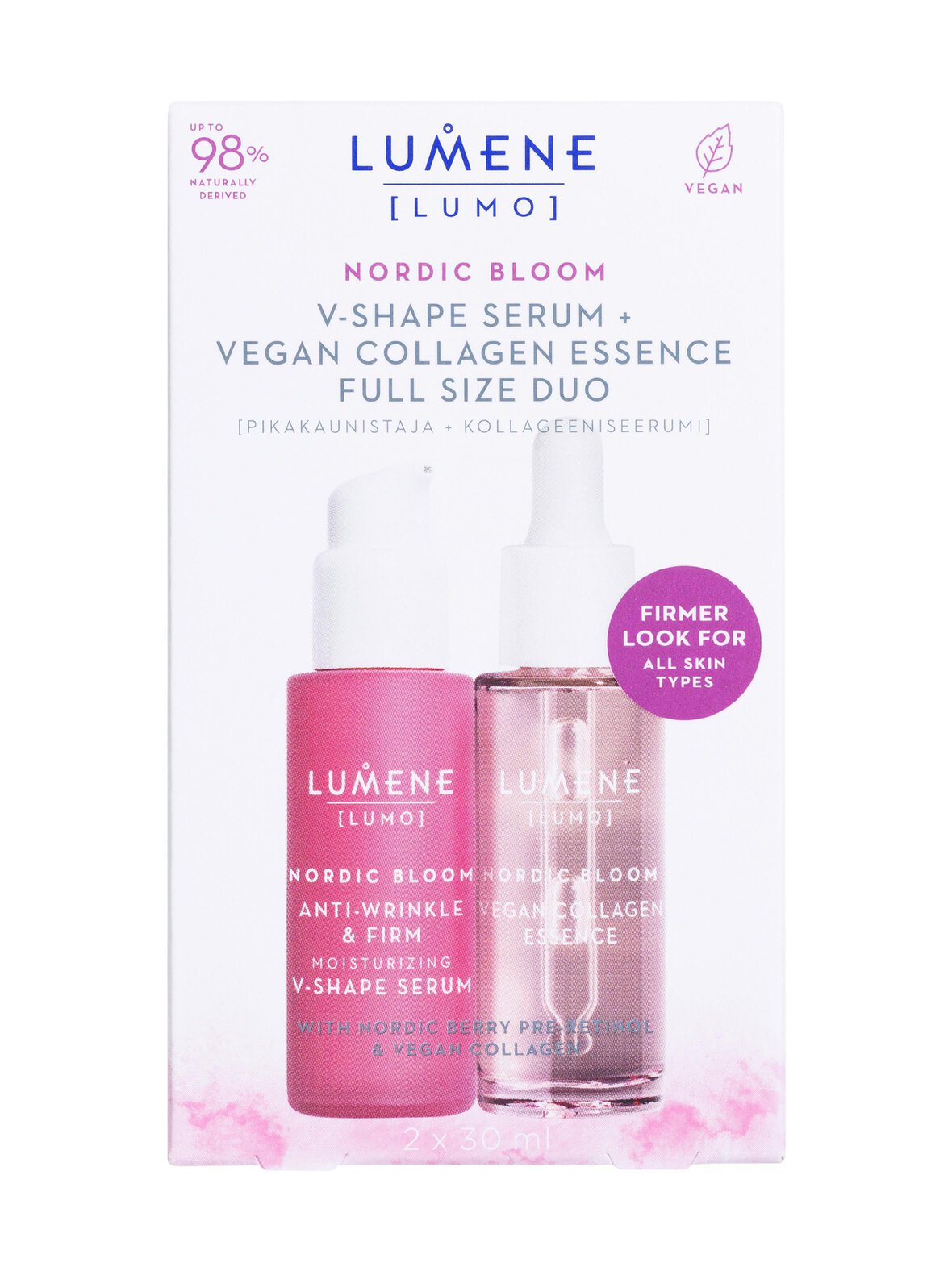 Lumene Lumo nordic bloom v-shape + vegan collagen duo set -pakkaus, 2 x 30ml