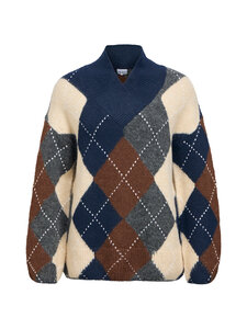 Object - ObjBrenda Lo V-neck -neulepusero - SKY CAPTAIN DETAIL:MELANGE + CHECK | Stockmann