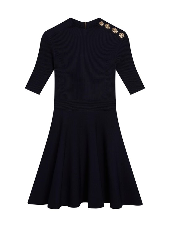 Lilano Ribbed Button Detail Skater -mekko