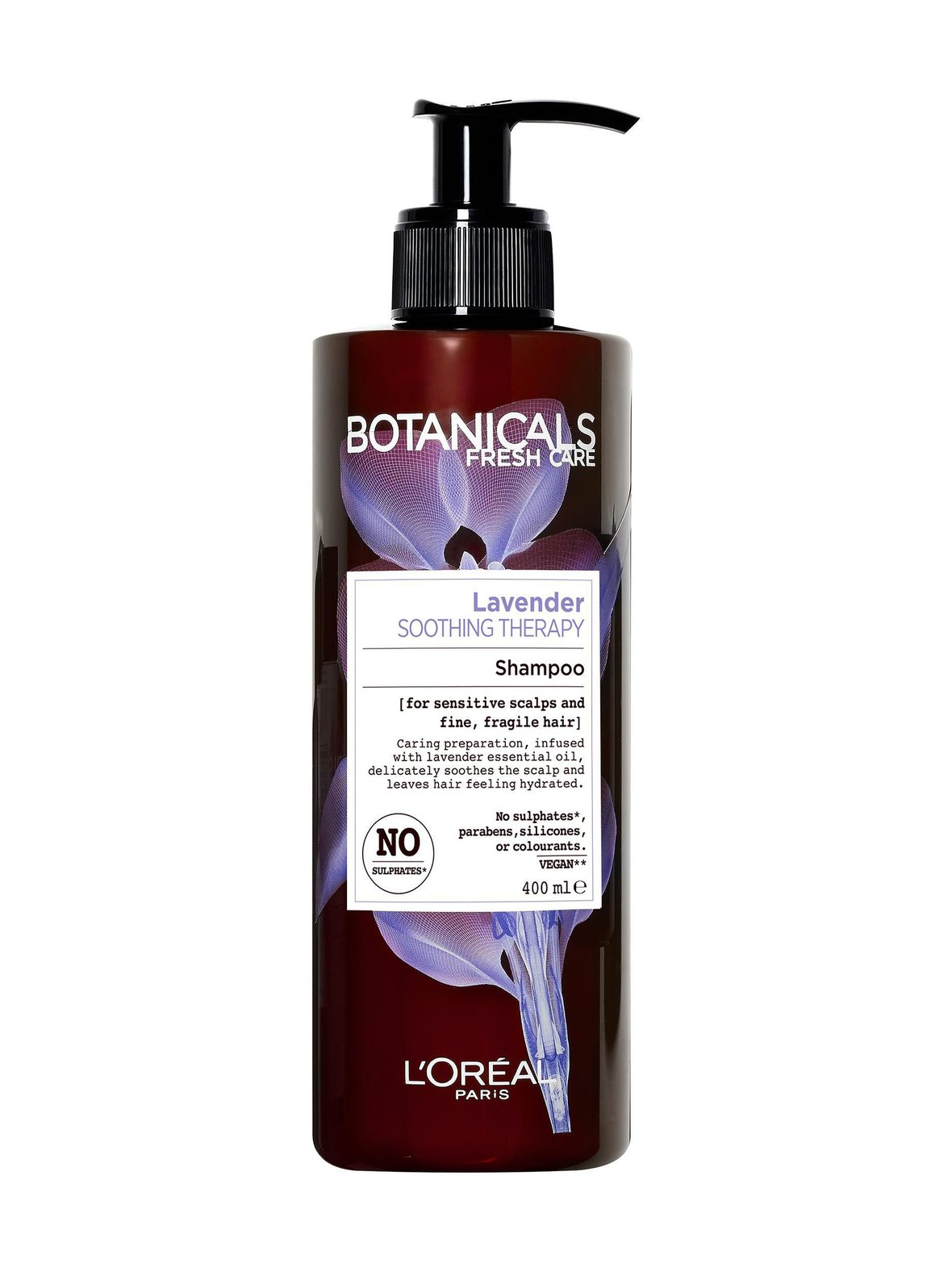 Lavender Soothing -shampoo ohuille ja hauraille hiuksille 400 ml, BOTANICALS