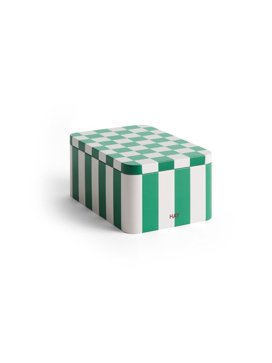 Tin Small Green And Off White -peltirasia 17 x 11.1 x 7.3 cm